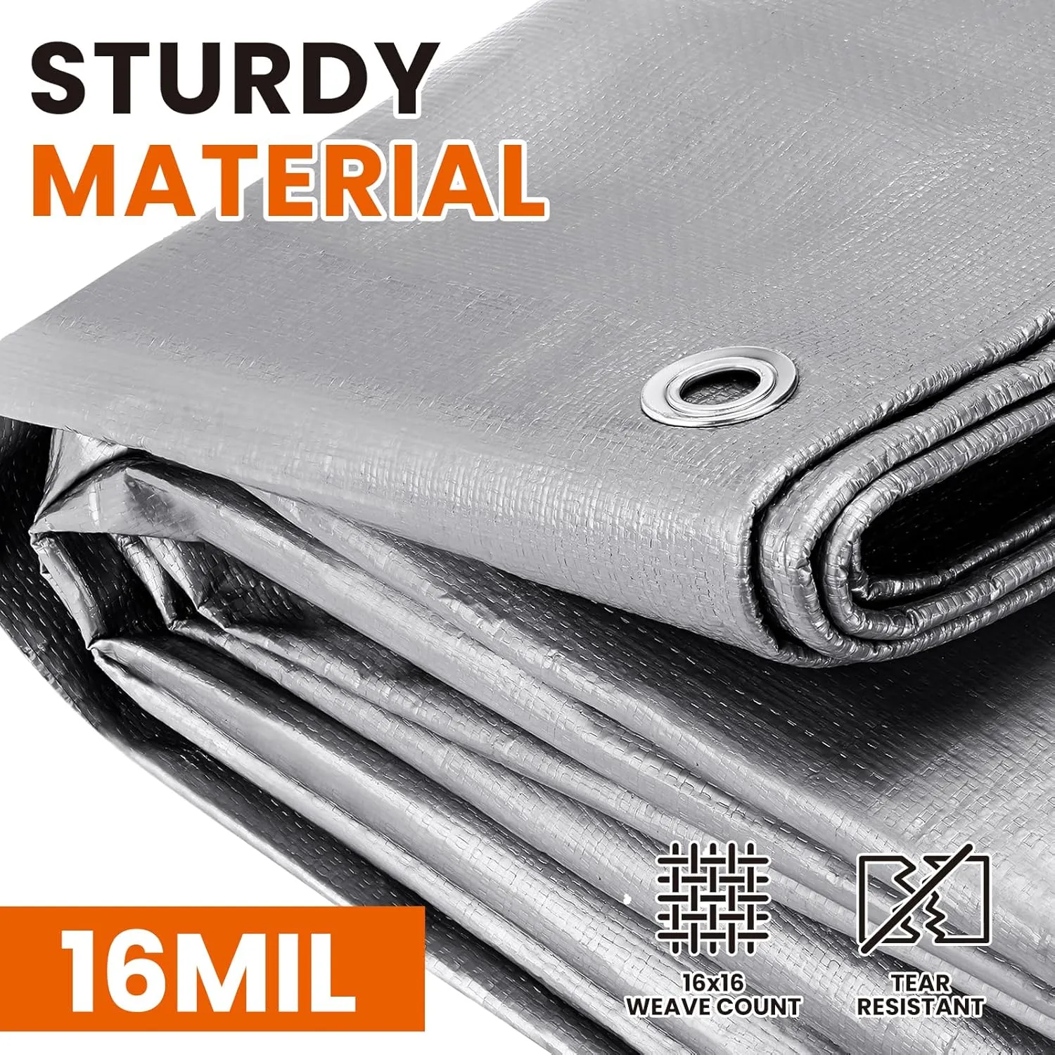 20x40 FT Tarp Waterproof, 16 Mil Tarps Heavy Duty Waterproof Multipurpose Protective Cover UV Resistant Rip & Tear Resistant Waterproof with Grommets Reversible for Home Boats Cars Camping