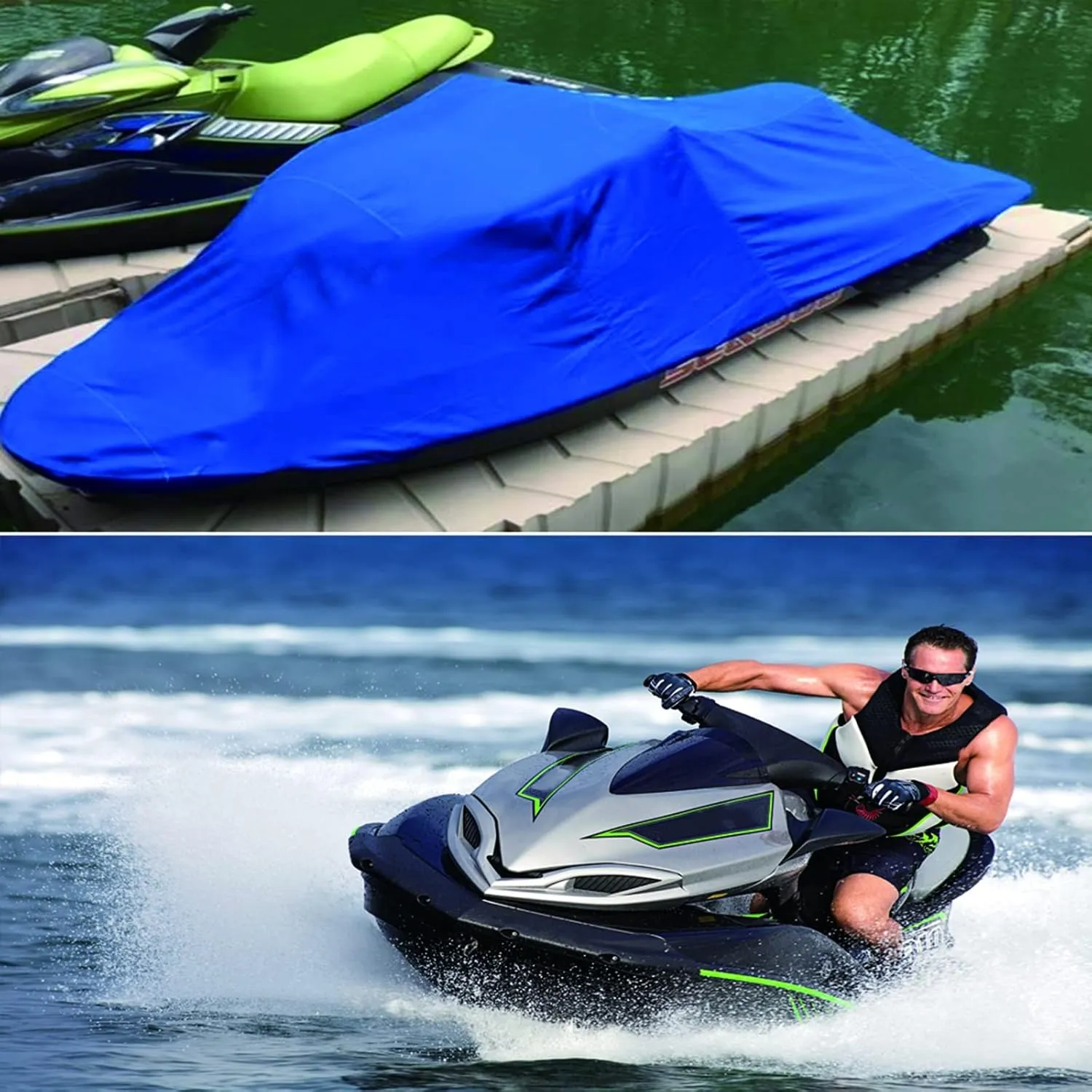 210D Jet Ski Cover Windproof Rainproof and UV Fits from 136""-145"" Yachts Motorboats Proof Jet Ski Cover,Blue
