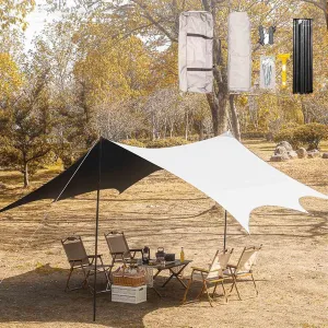 220x177inch Waterproof Portable Tarp Multifunctional with Poles Outdoor Camping Traveling Awning Backpacking Tarp Shelter Rain Tarp (Color : Beach Gold, Size : 177x173x102inch)