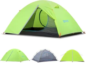2/3 Person Camping Tent Backpacking Lightweight Tent Waterproof Windproof Aluminum Pole Two Doors Double Layer Easy Setup Portable for Outdoor Camping Hiking Beach Travel