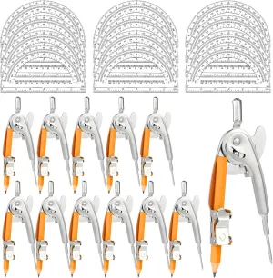 24 Pieces Compass Geometry Tool 6 Inch Compass for Geometry Math Compass and Protractor Set Include Metal Compass with Pencil and Protractor for Student Classroom Office Woodworking Art Drawing