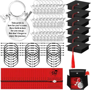 24 Sets 2025 Graduation Gifts Unisex Bracelets Comes in Cap Box with Quote Card Keychain for Class of 2025