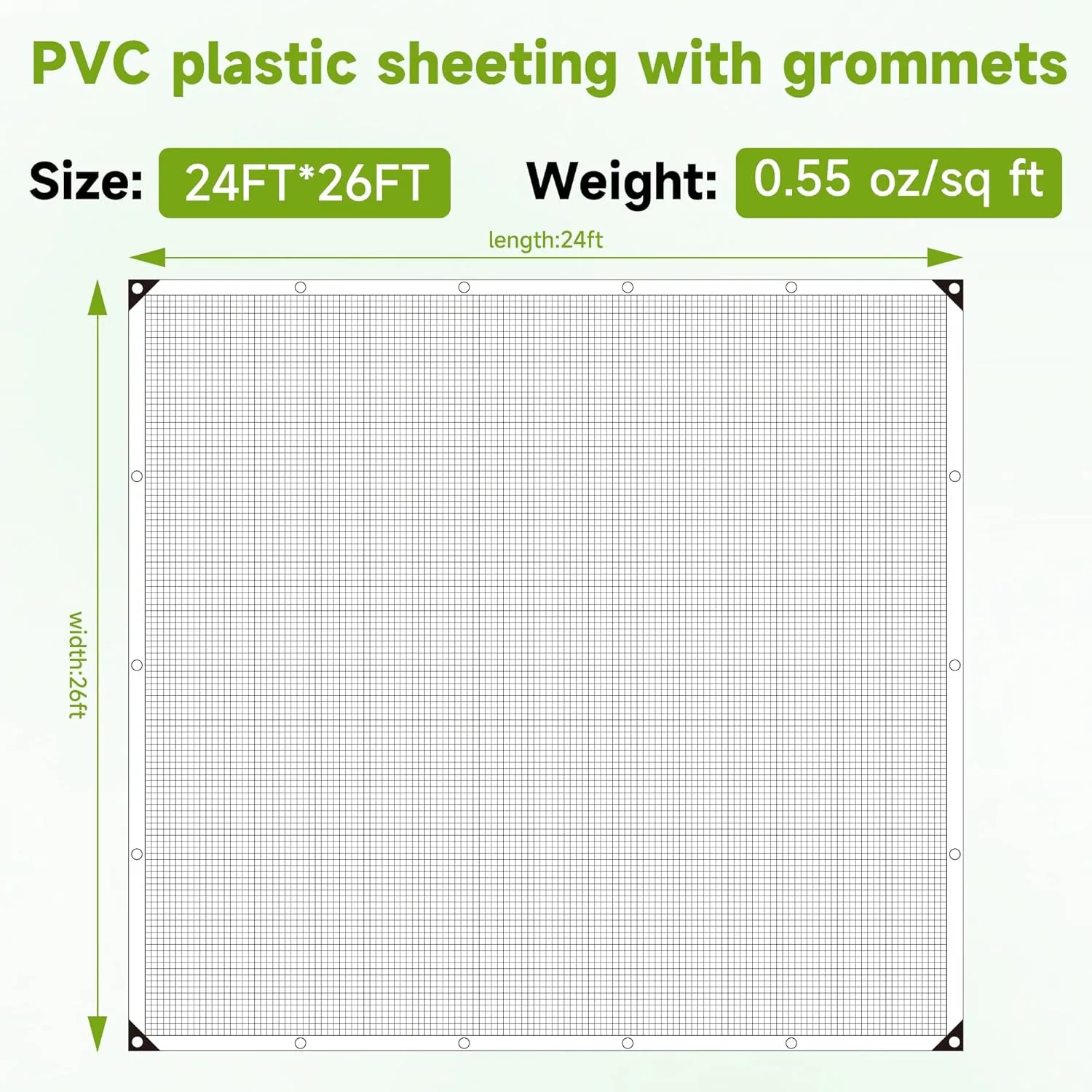 24Ftx26Ft Greenhouse Cover,Clear Plastic Tarps, 16Mil Heavy Duty Waterproof tarp with UV Resistance and Grommets,Clear Tarp Canopy Top for Gardening,Farming,Nursery,Garden