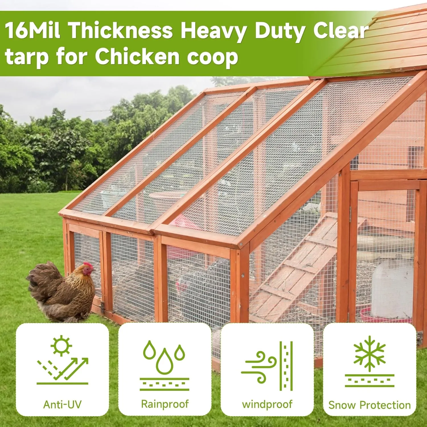 24Ftx26Ft Greenhouse Cover,Clear Plastic Tarps, 16Mil Heavy Duty Waterproof tarp with UV Resistance and Grommets,Clear Tarp Canopy Top for Gardening,Farming,Nursery,Garden