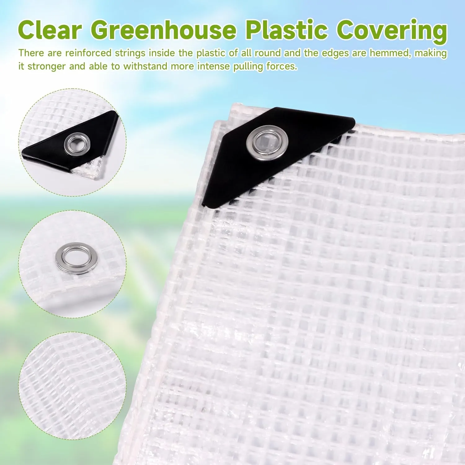 24Ftx26Ft Greenhouse Cover,Clear Plastic Tarps, 16Mil Heavy Duty Waterproof tarp with UV Resistance and Grommets,Clear Tarp Canopy Top for Gardening,Farming,Nursery,Garden