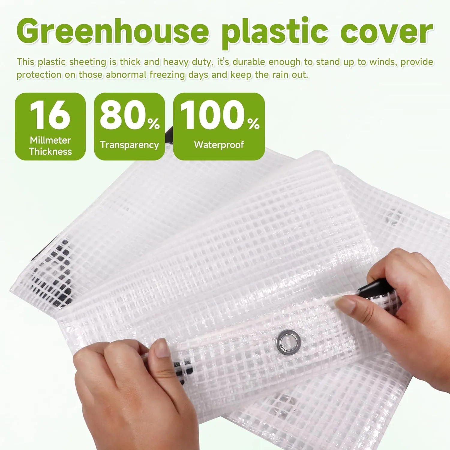 24Ftx26Ft Greenhouse Cover,Clear Plastic Tarps, 16Mil Heavy Duty Waterproof tarp with UV Resistance and Grommets,Clear Tarp Canopy Top for Gardening,Farming,Nursery,Garden