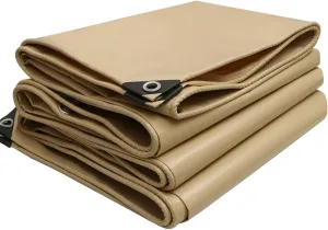 2mx2m/2mx3m/2mx4m/3mx3m Beige Heavy Duty Tarpaulin Sheet 500g/㎡ with Metal Grommets Canopy Tent for Rain Shelter, Camping, Outdoor and Pool Ground Sheet Tarps Cover(1.5x2m)