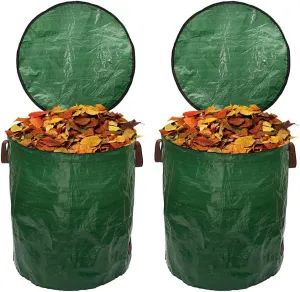 2pack 72Gallons Fallen Leaf Collection Bag with Lip, Foldable Courtyard Garbage Bags PP Waterproofing Reusable Horticultural Containers for Courtyard Camping Green