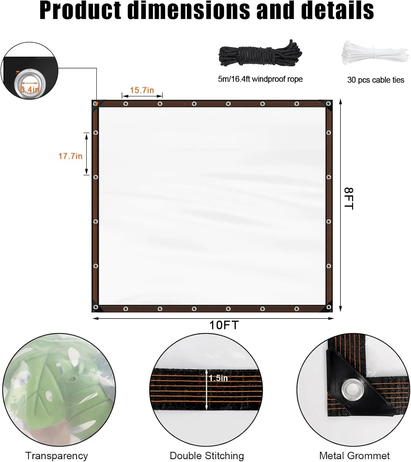 2PCS 8x10ft Heavy Duty Clear Tarps for Winter 8x10FT Clear Vinyl Tarp with Grommets,Thicken Transparent Waterproof Tarpaulin Insulation Shed Cloth for Covering Plant, Garden, Chicken Coop, Patio