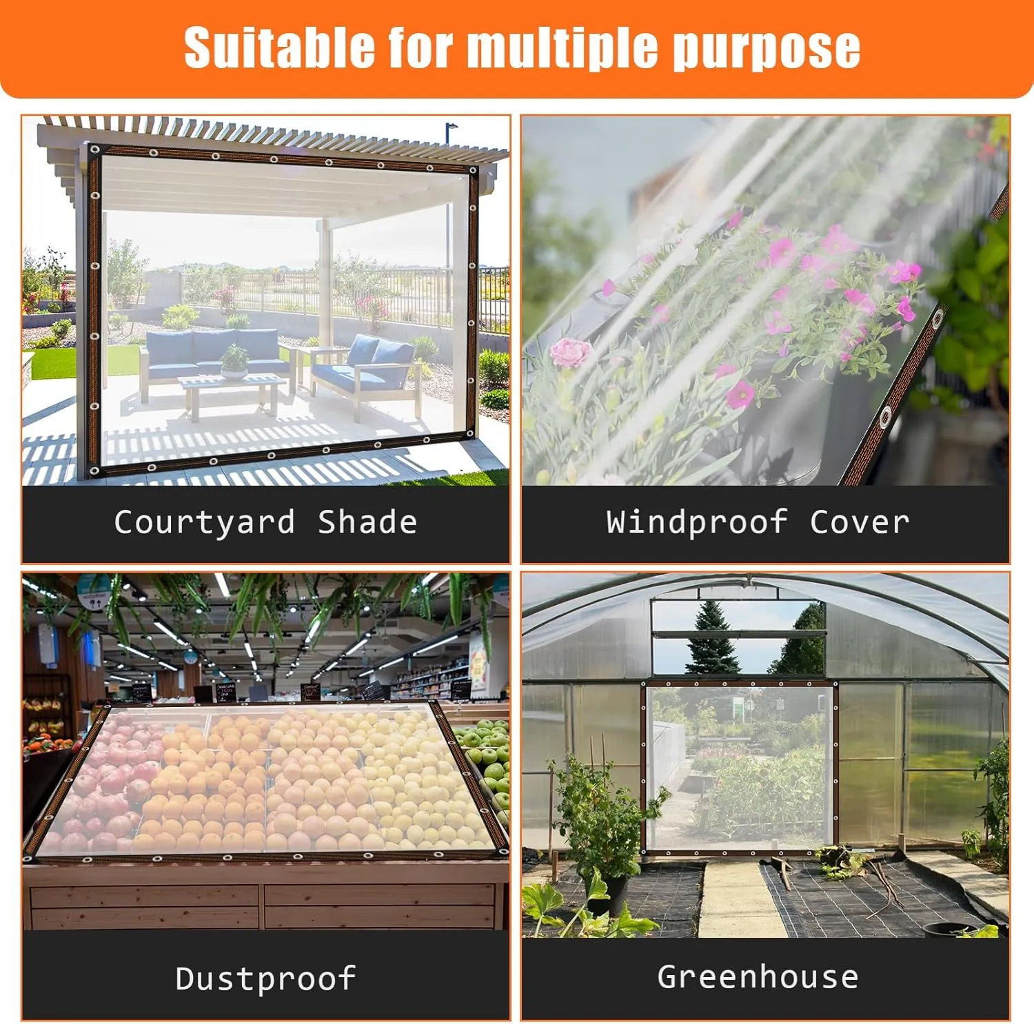 2PCS 8x10ft Heavy Duty Clear Tarps for Winter 8x10FT Clear Vinyl Tarp with Grommets,Thicken Transparent Waterproof Tarpaulin Insulation Shed Cloth for Covering Plant, Garden, Chicken Coop, Patio