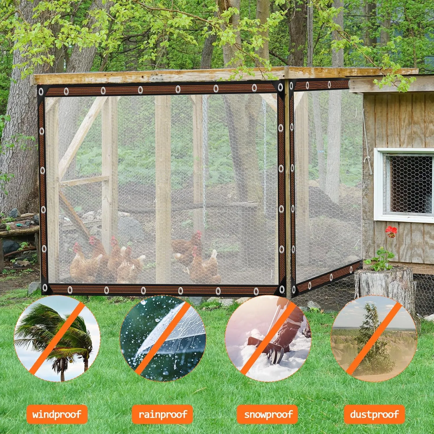 2PCS 8x10ft Heavy Duty Clear Tarps for Winter 8x10FT Clear Vinyl Tarp with Grommets,Thicken Transparent Waterproof Tarpaulin Insulation Shed Cloth for Covering Plant, Garden, Chicken Coop, Patio