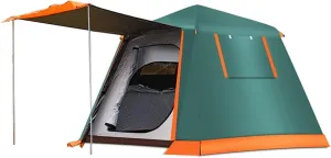 3-4 Person Automatic Tent with Porch Camping Pop Up Tent with 2 Door and 2 Windows Double Layer Instant Family Tent for Camping Outdoor Hiking, Easy Set Up