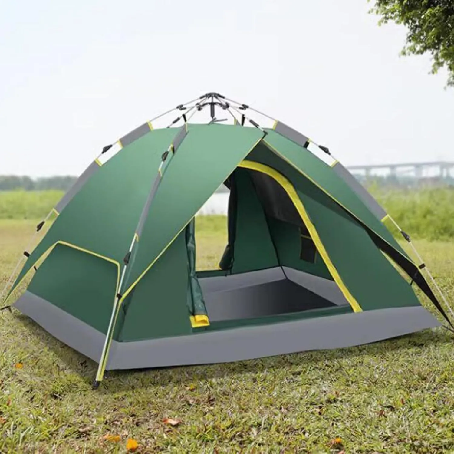 3-4 Person Camping Dome Tent, Pop-Up Camping Tent with Instant Setup, Waterproof,Spacious, Lightweight Portable Backpacking Tent for Outdoor Camping/Hiking(B,Green)
