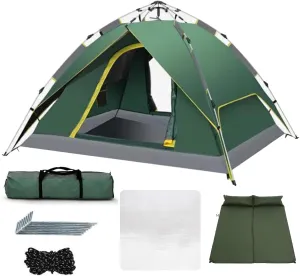 3-4 Person Camping Dome Tent, Pop-Up Camping Tent with Instant Setup, Waterproof,Spacious, Lightweight Portable Backpacking Tent for Outdoor Camping/Hiking(B,Green)