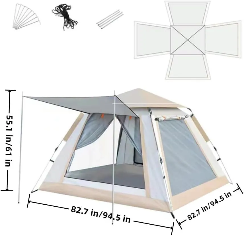 3-4 Person Camping Outdoor Tent，Traveling on The Beach Double Layer Automatic Pop-up Tent，Rain and Sun Resistant, No Need To Build A Tent，3-second Quick Opening, Spacious Space