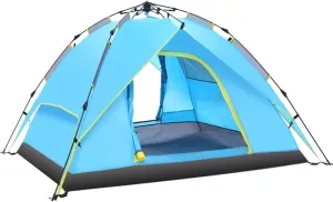 3-4 Person Camping Tent 60 Seconds Set Up Tent Waterproof Pop Up Outdoor Sports Tent Camping Sun Shelters Instant Cabin Tent Advanced Venting Design (Blue)