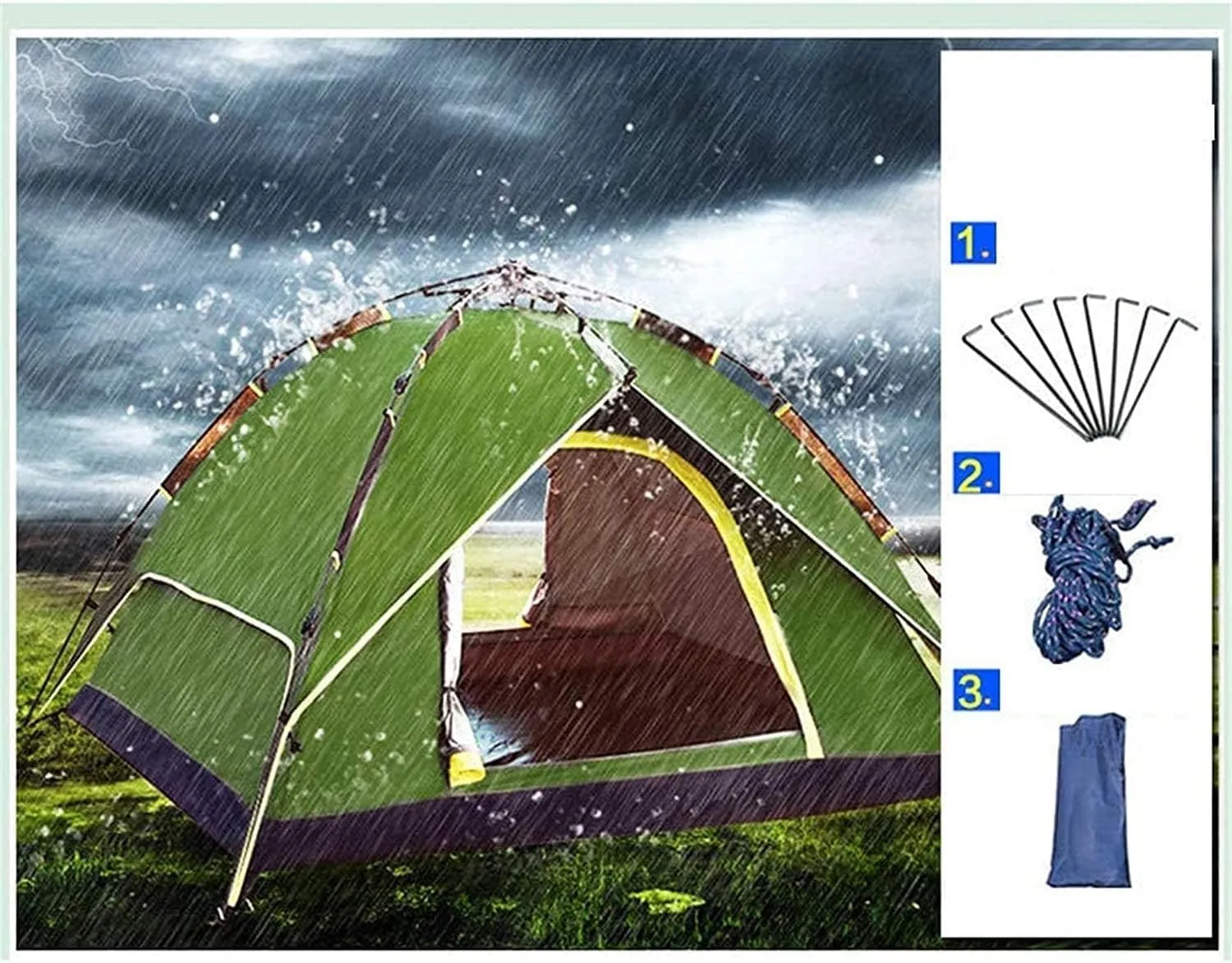 3-4 Person Camping Tent 60 Seconds Set Up Tent Waterproof Pop Up Outdoor Sports Tent Camping Sun Shelters Instant Cabin Tent Advanced Venting Design (Blue)