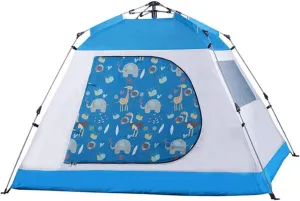 3-4 Person Waterproof Camping Tents for Outdoor Recreation Single Layer 4 Seasons Hiking Fishing Beach Tourist Tents (Color : Blue)