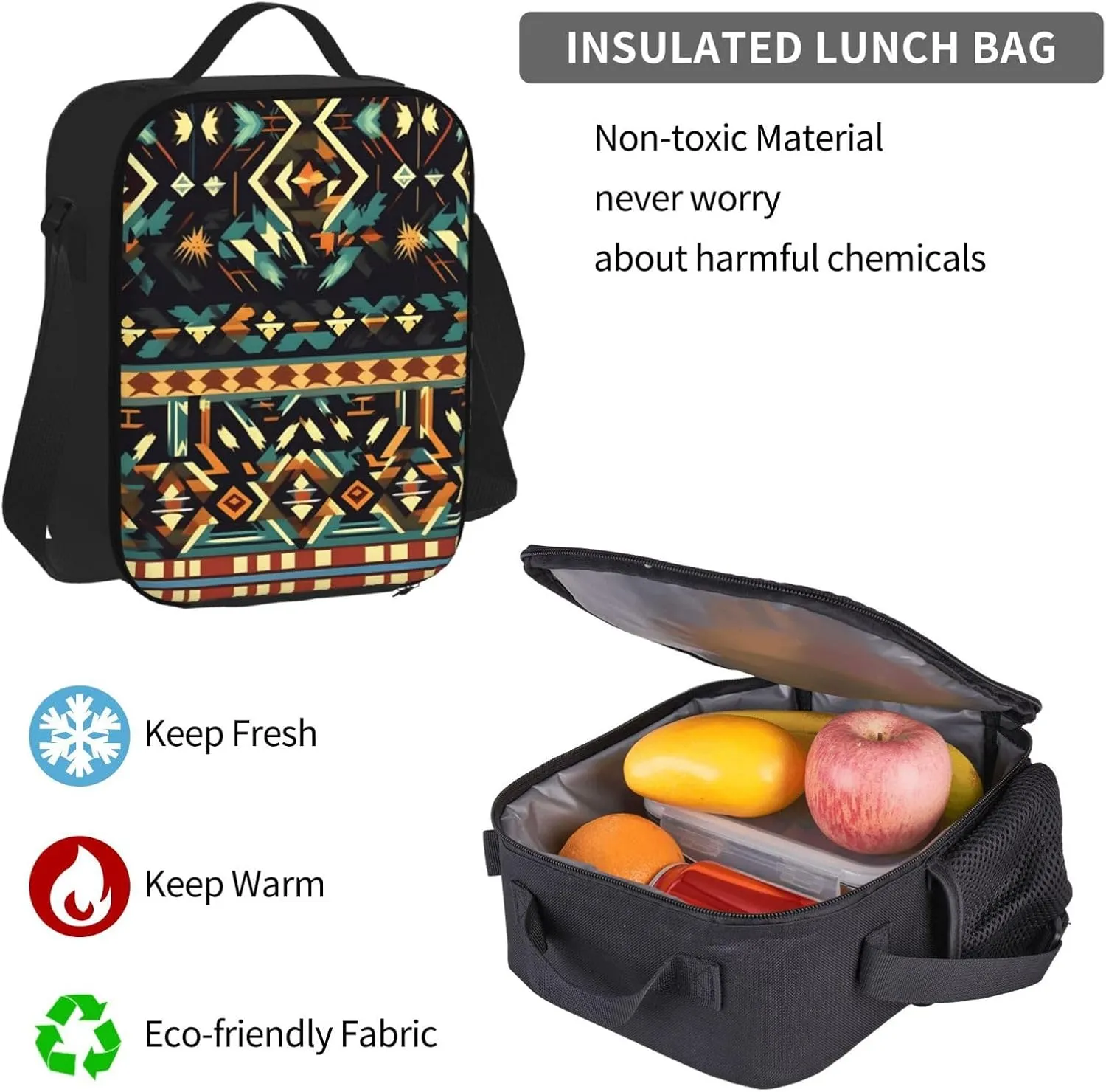 3-In-1 Backpack Bookbag Set,Native American Patterns Print Casual Travel Backpacks,With Pencil Case Pouch, Lunch Bag
