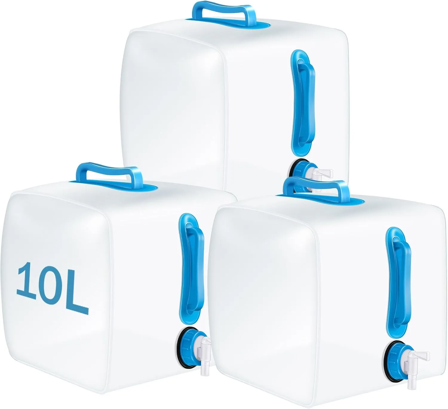 3 Pack Collapsible Water Container with Spigot, Foldable Camping Water Container Portable Camping Storage Carrier Jug for Outdoors Hiking Emergency Kit Backpack(Blue,2.6 Gallon)