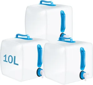 3 Pack Collapsible Water Container with Spigot, Foldable Camping Water Container Portable Camping Storage Carrier Jug for Outdoors Hiking Emergency Kit Backpack(Blue,2.6 Gallon)