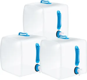 3 Pack Collapsible Water Container with Spigot, Foldable Camping Water Container Portable Camping Storage Carrier Jug for Outdoors Hiking Emergency Kit Backpack(Blue,5.3 Gallon)
