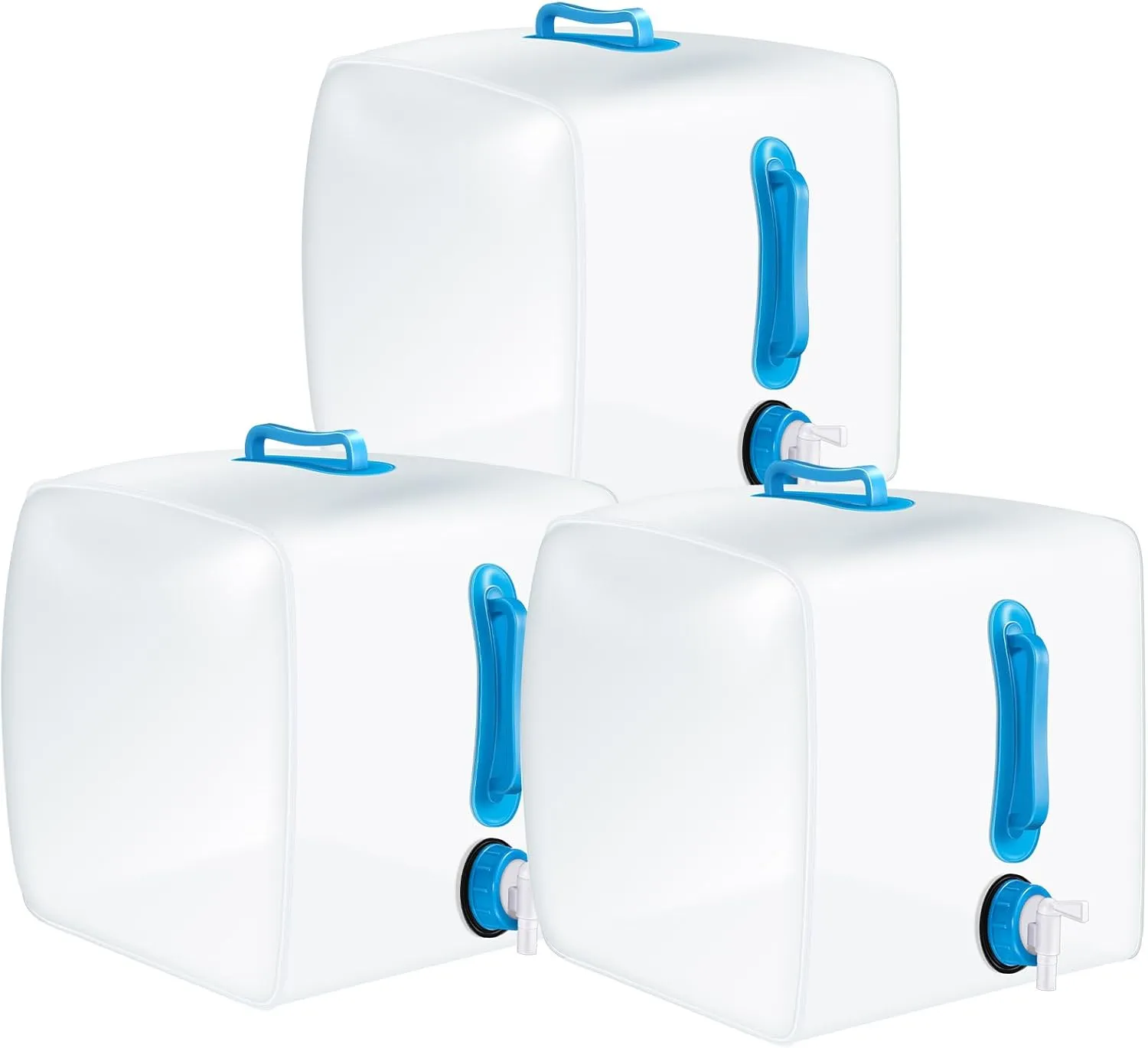 3 Pack Collapsible Water Container with Spigot, Foldable Camping Water Container Portable Camping Storage Carrier Jug for Outdoors Hiking Emergency Kit Backpack(Blue,5.3 Gallon)