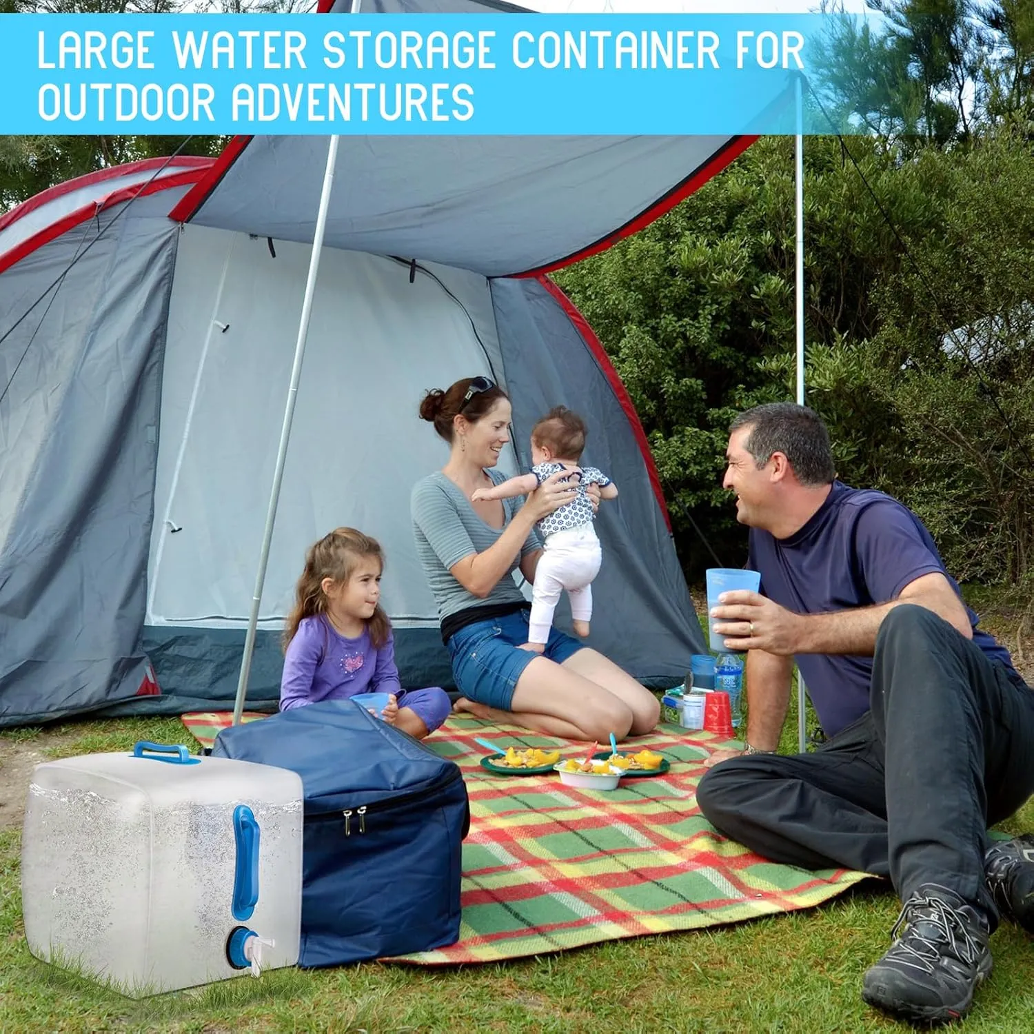 3 Pack Collapsible Water Container with Spigot, Foldable Camping Water Container Portable Camping Storage Carrier Jug for Outdoors Hiking Emergency Kit Backpack(Blue,5.3 Gallon)