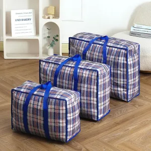 3 Pcs Moving Bag,Medium Large Extra Large Heavy Duty Storage Bag,Waterproof Dustproof Quilt Blankets Duffel Bag with Strong Handles & Zipper (01 Blue)