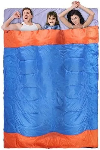3 People Sleeping Bag for Adult Kids Lightweight Water Resistant Camping Cotton Liner Cold Warm Weather Indoor Outdoor Use 3 Season with Sack for Spri