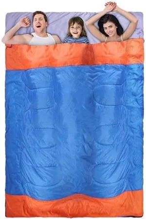 3 People Sleeping Bag for Adult Kids Lightweight Water Resistant Camping Cotton Liner Cold Warm Weather Indoor Outdoor Use 3 Season with Sack for Spri