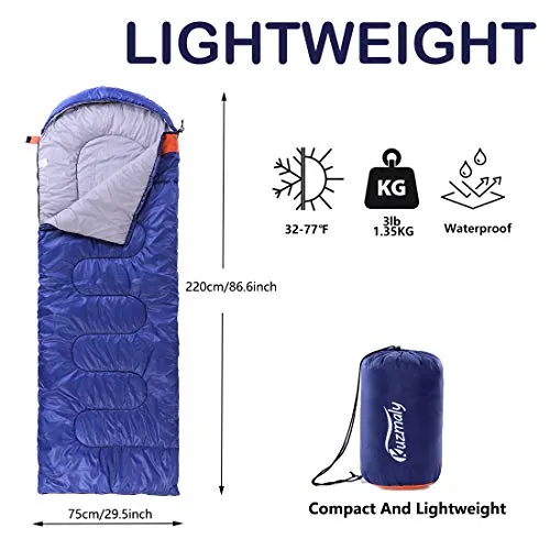 3 Seasons Camping Sleeping Bag  w/ Compression Sack-Adults & Kids