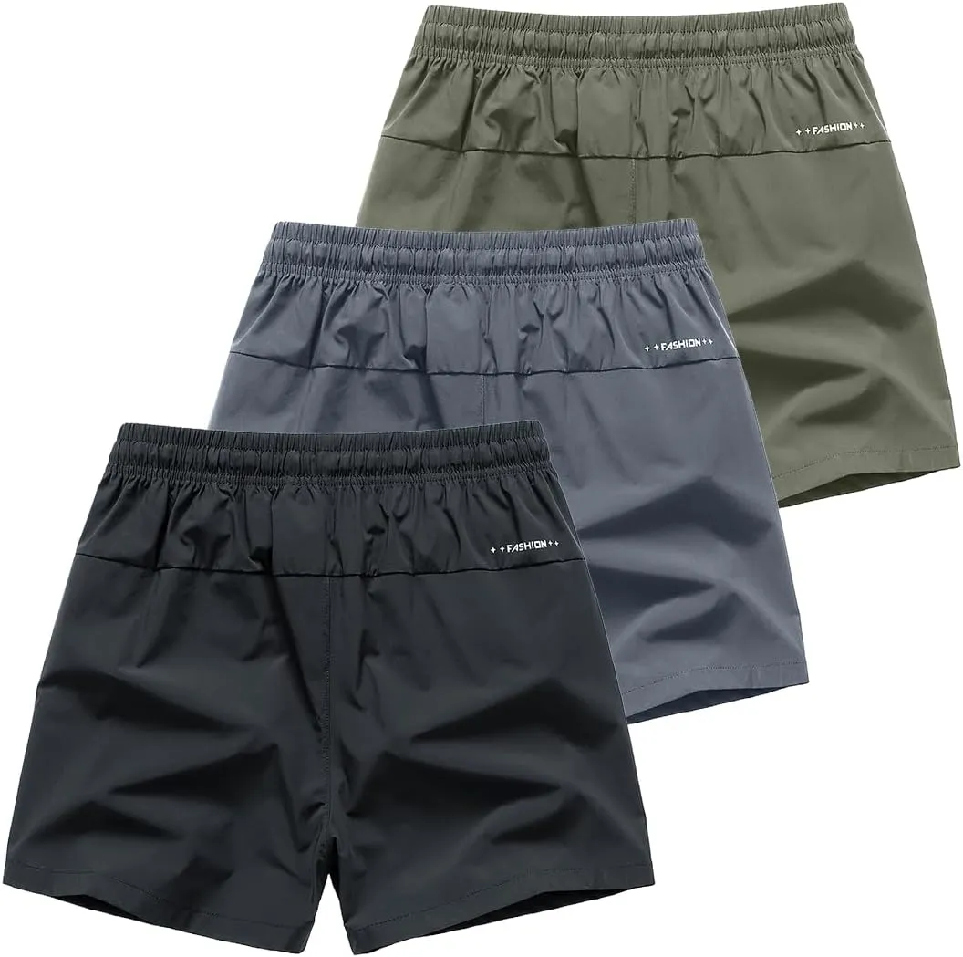 3 Set Men's Workout Athletic Shorts Lightweight Moisture Wicking 3" Running Shorts with Zipper Pockets Gym Beach