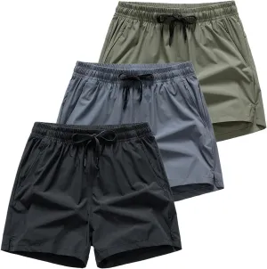 3 Set Men's Workout Athletic Shorts Lightweight Moisture Wicking 3" Running Shorts with Zipper Pockets Gym Beach