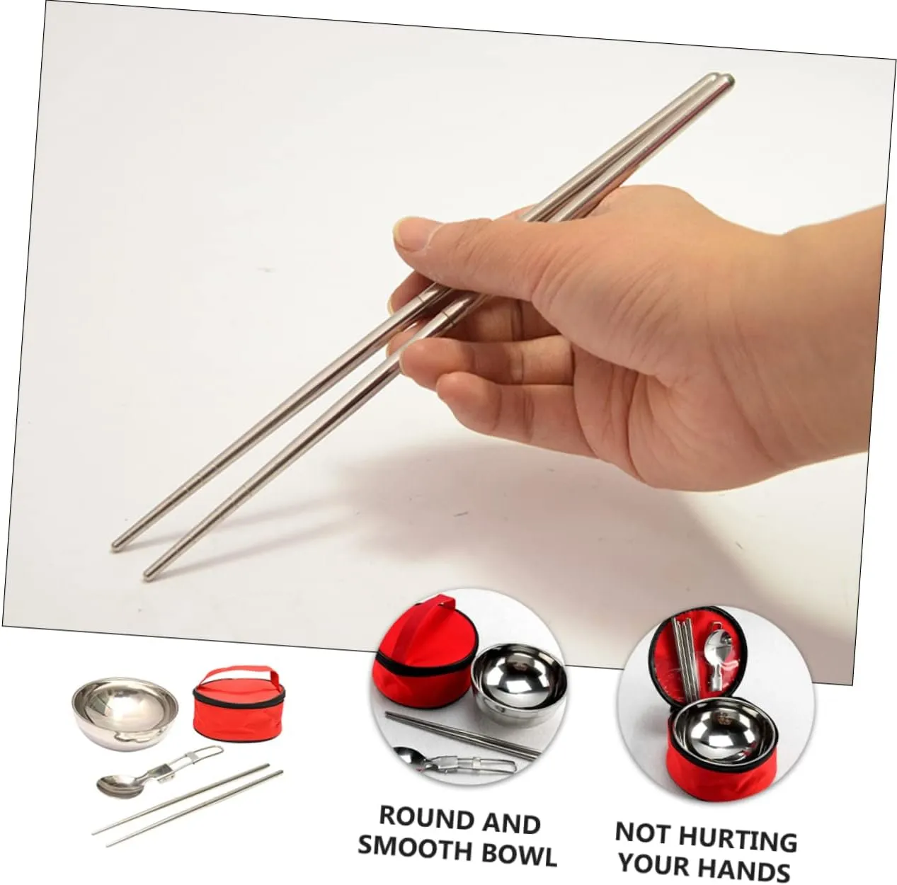 3 Sets Picnic Bowl Spoons Chopstick Set Reusable Stainless Steel Cutlery Camping Dishes Storage Bag Perfect for
