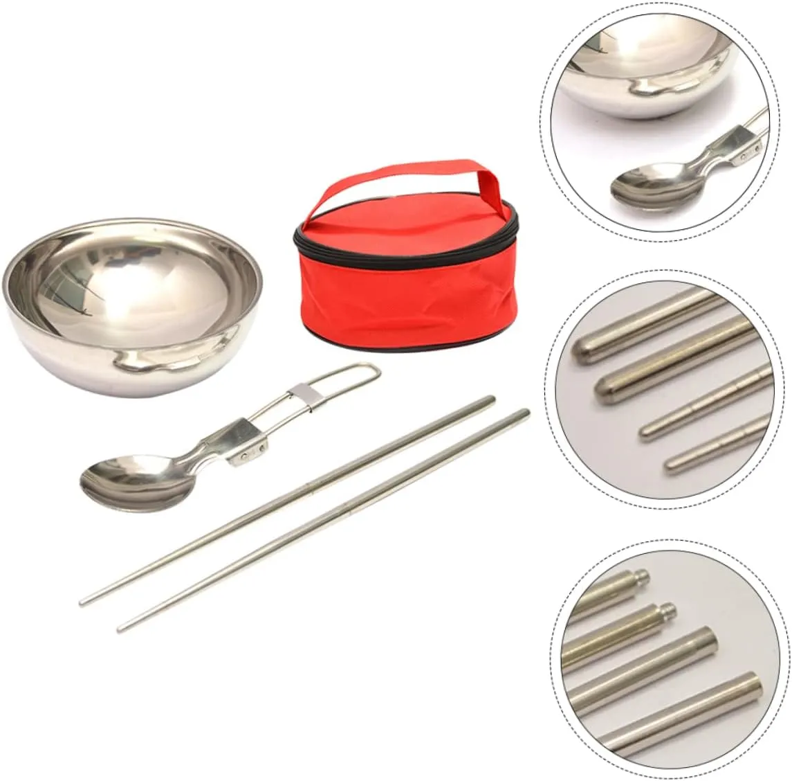 3 Sets Picnic Bowl Spoons Chopstick Set Reusable Stainless Steel Cutlery Camping Dishes Storage Bag Perfect for