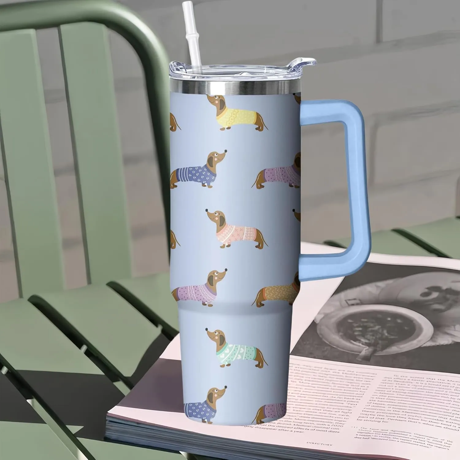 30 oz Dachshund Tumbler with Handle and Straw, Dog Insulated Stainless Steel Cup with Lid, Travel Coffee Mug Water Bottle, Gifts for Woman Animal Lovers