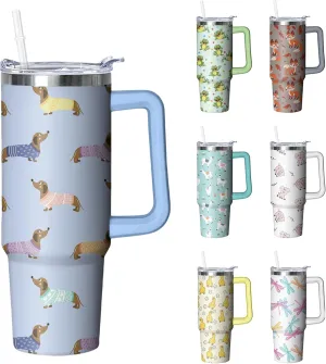 30 oz Dachshund Tumbler with Handle and Straw, Dog Insulated Stainless Steel Cup with Lid, Travel Coffee Mug Water Bottle, Gifts for Woman Animal Lovers