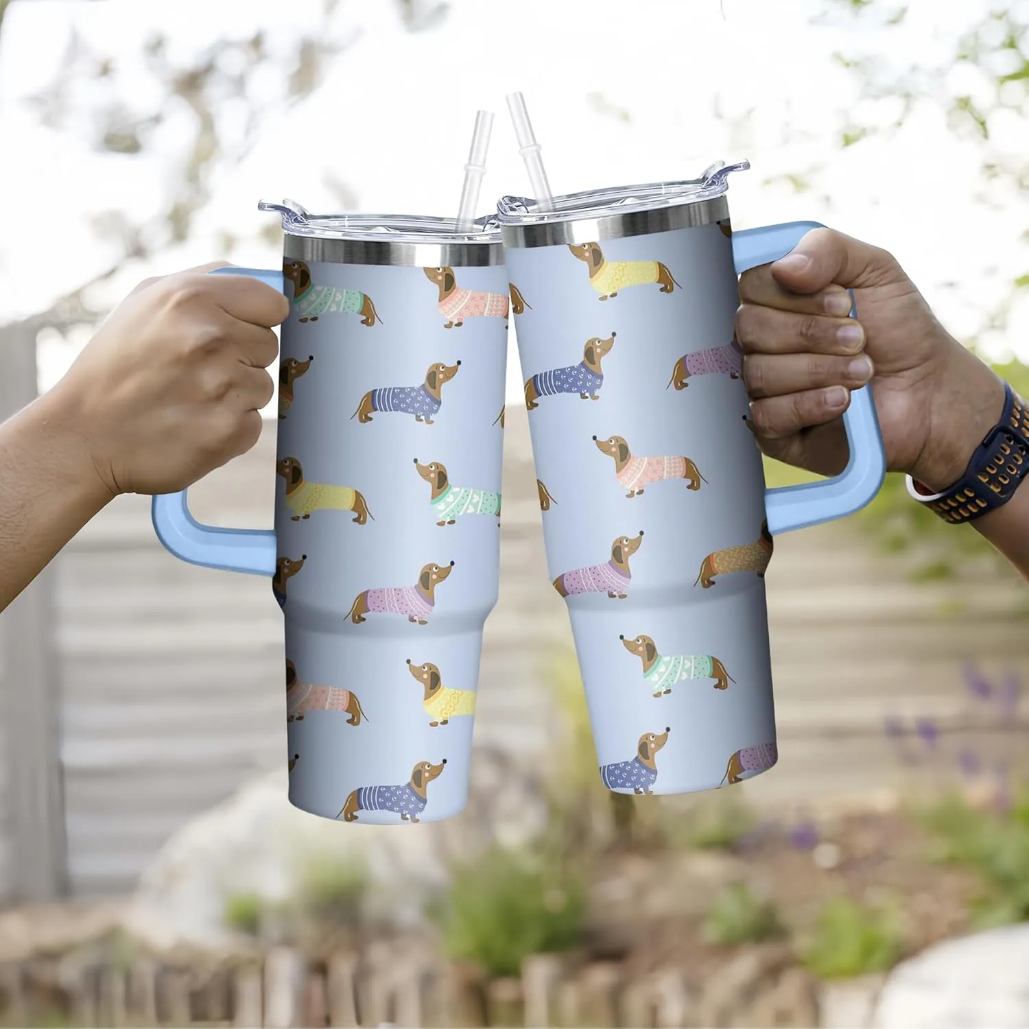 30 oz Dachshund Tumbler with Handle and Straw, Dog Insulated Stainless Steel Cup with Lid, Travel Coffee Mug Water Bottle, Gifts for Woman Animal Lovers