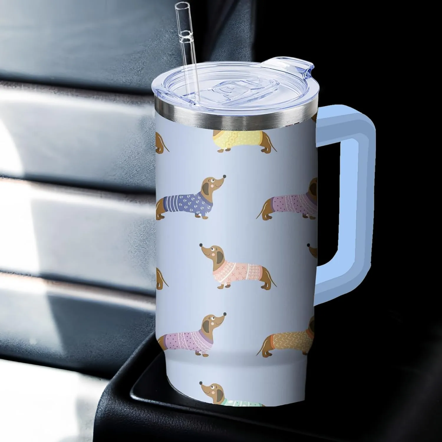 30 oz Dachshund Tumbler with Handle and Straw, Dog Insulated Stainless Steel Cup with Lid, Travel Coffee Mug Water Bottle, Gifts for Woman Animal Lovers