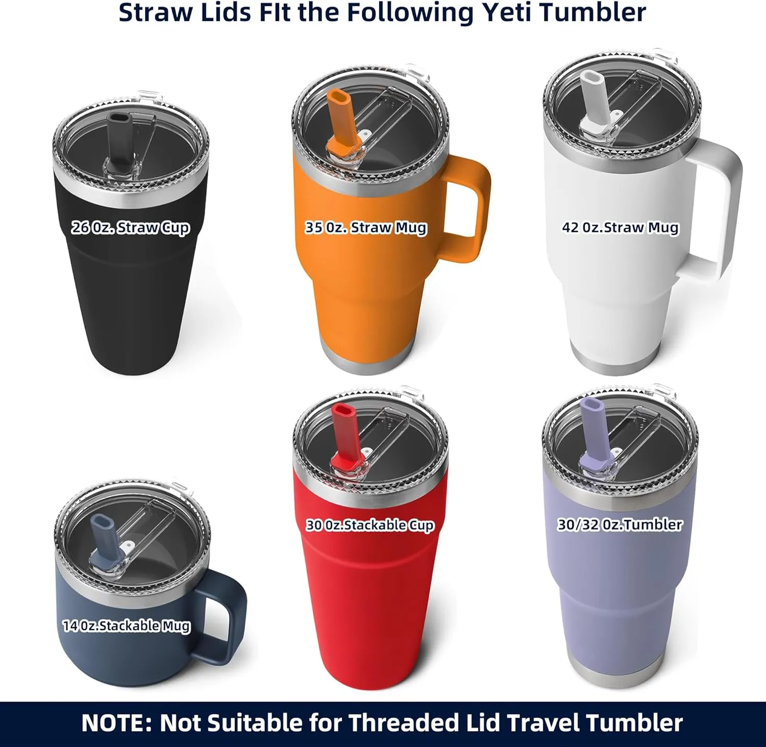 30 oz Straw Leak Proof Lid for YETI,Replacement Lid for Yeti Rambler 30/32 oz Tumbler,26/35/42 oz Straw Mug,and Hydro Flask 32/40oz Travel Tumbler,BPA Free(Cosmic Lilac*2)