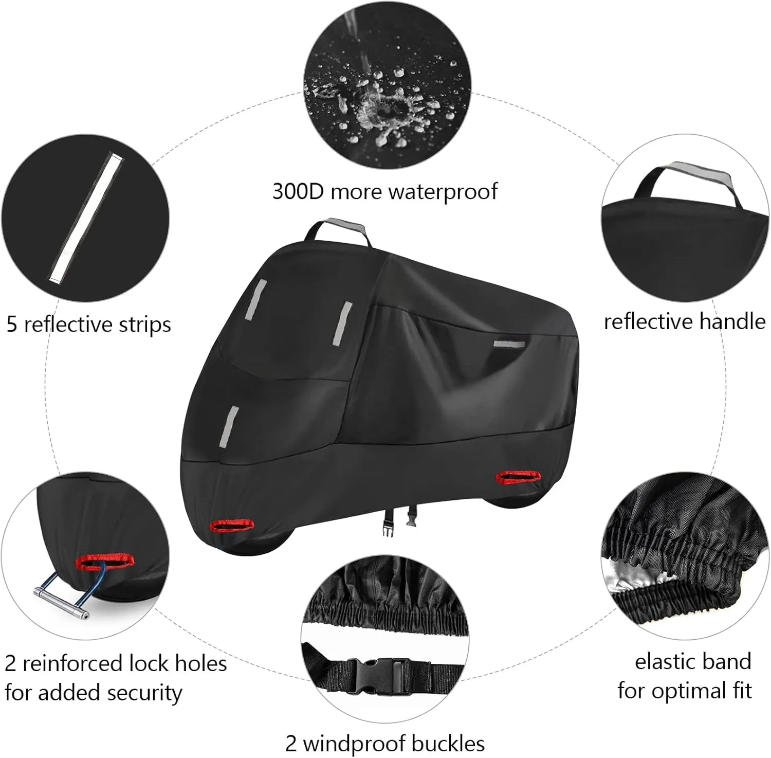 300D Motorcycle Cover Heavy Duty, Honda Navi Cover Waterproof Outdoor All Season Protection supertite cubre motos Moped Motorcycle Tarp Fits up to 74 inch (L: 74" * 37" * 43")