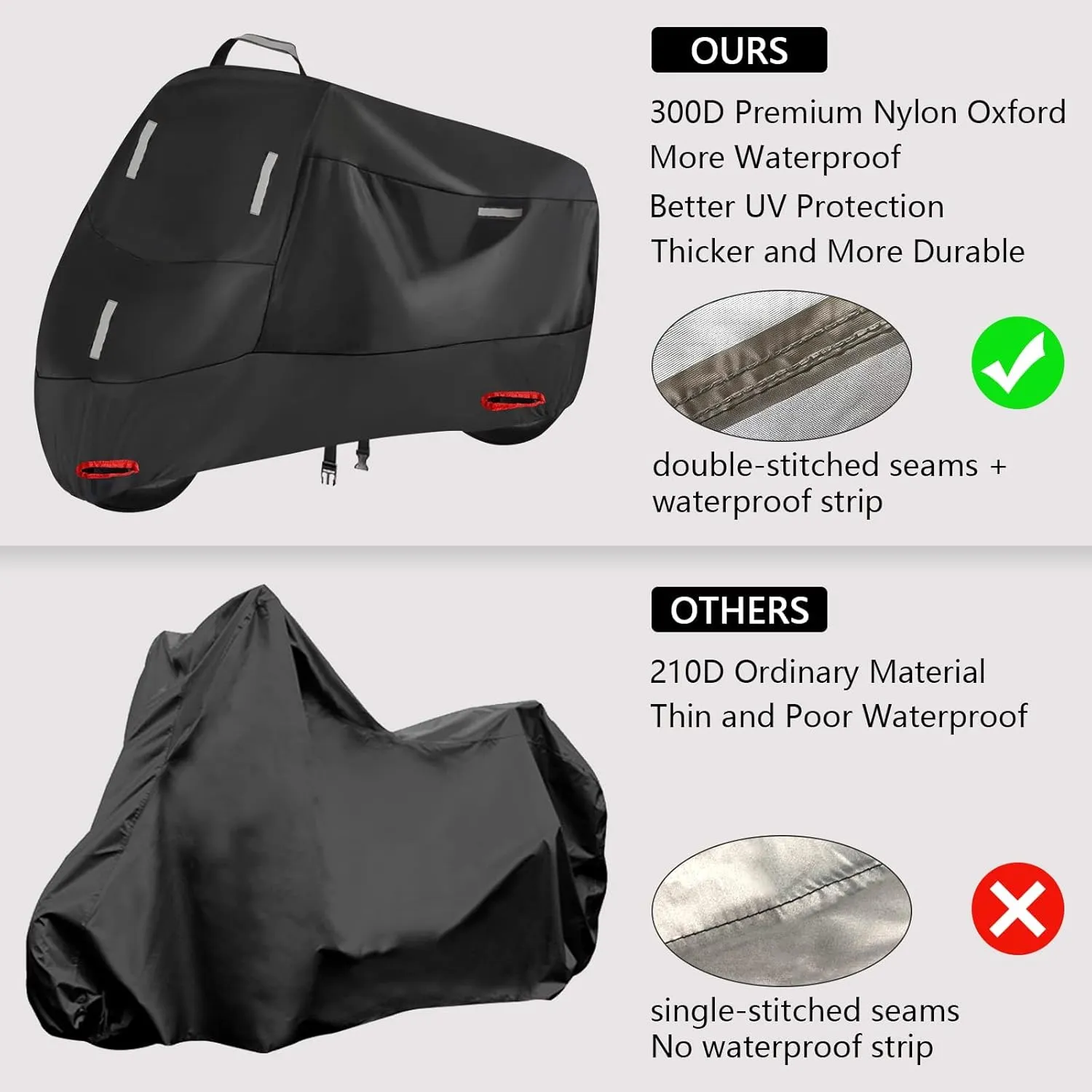 300D Motorcycle Cover Heavy Duty, Honda Navi Cover Waterproof Outdoor All Season Protection supertite cubre motos Moped Motorcycle Tarp Fits up to 74 inch (L: 74" * 37" * 43")