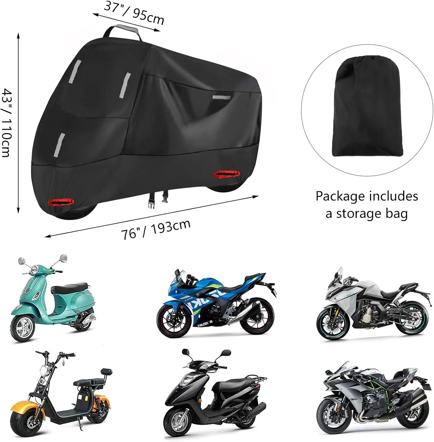 300D Motorcycle Cover Heavy Duty, Honda Navi Cover Waterproof Outdoor All Season Protection supertite cubre motos Moped Motorcycle Tarp Fits up to 74 inch (L: 74" * 37" * 43")
