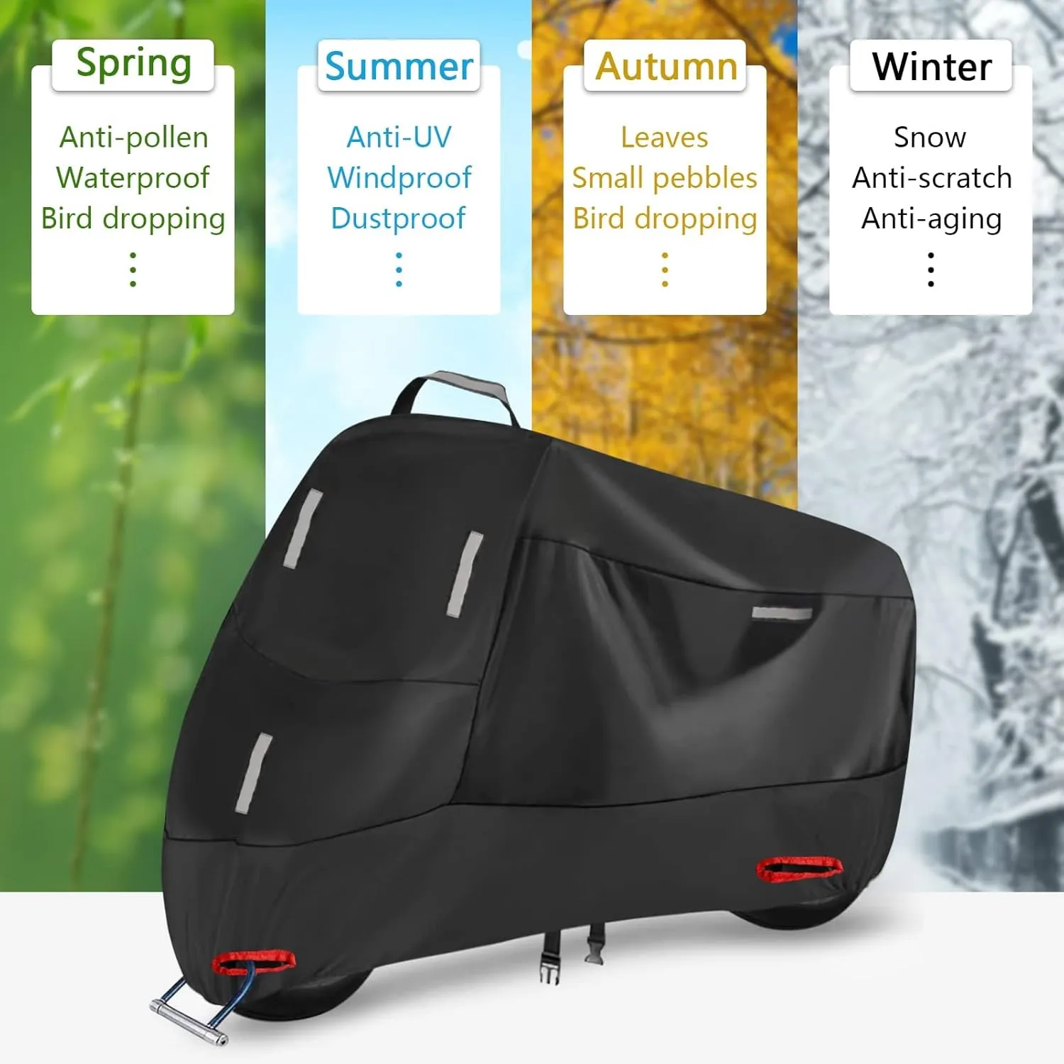 300D Motorcycle Cover Heavy Duty, Honda Navi Cover Waterproof Outdoor All Season Protection supertite cubre motos Moped Motorcycle Tarp Fits up to 74 inch (L: 74" * 37" * 43")