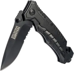 325s Tactical Folding Pocket Knife 3.25in Serrated Razor Sharp Drop Point Blade Spring Assisted Opening Integrated Glass Breaker Seatbelt Cutter Camping Hunting Survival Military EDC