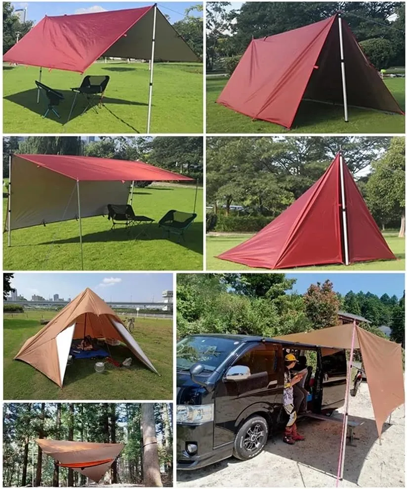 3.2x3m Awning Waterproof Tarp Tent Shade Folding Camping Canopy Ultralight Beach Sun Shelter Camping Tent Travel Tourist Awning (Color : D) (E One Size)