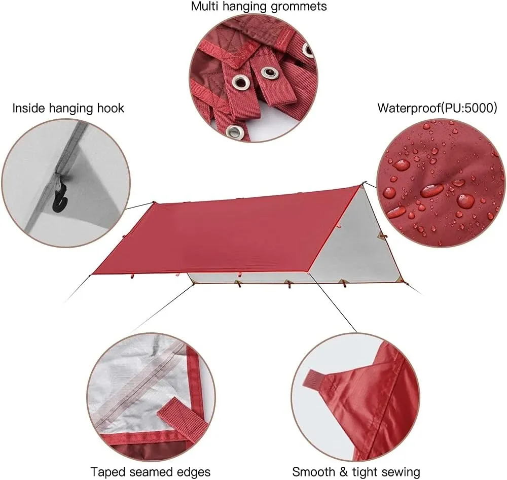3.2x3m Awning Waterproof Tarp Tent Shade Folding Camping Canopy Ultralight Beach Sun Shelter Camping Tent Travel Tourist Awning (Color : D) (E One Size)