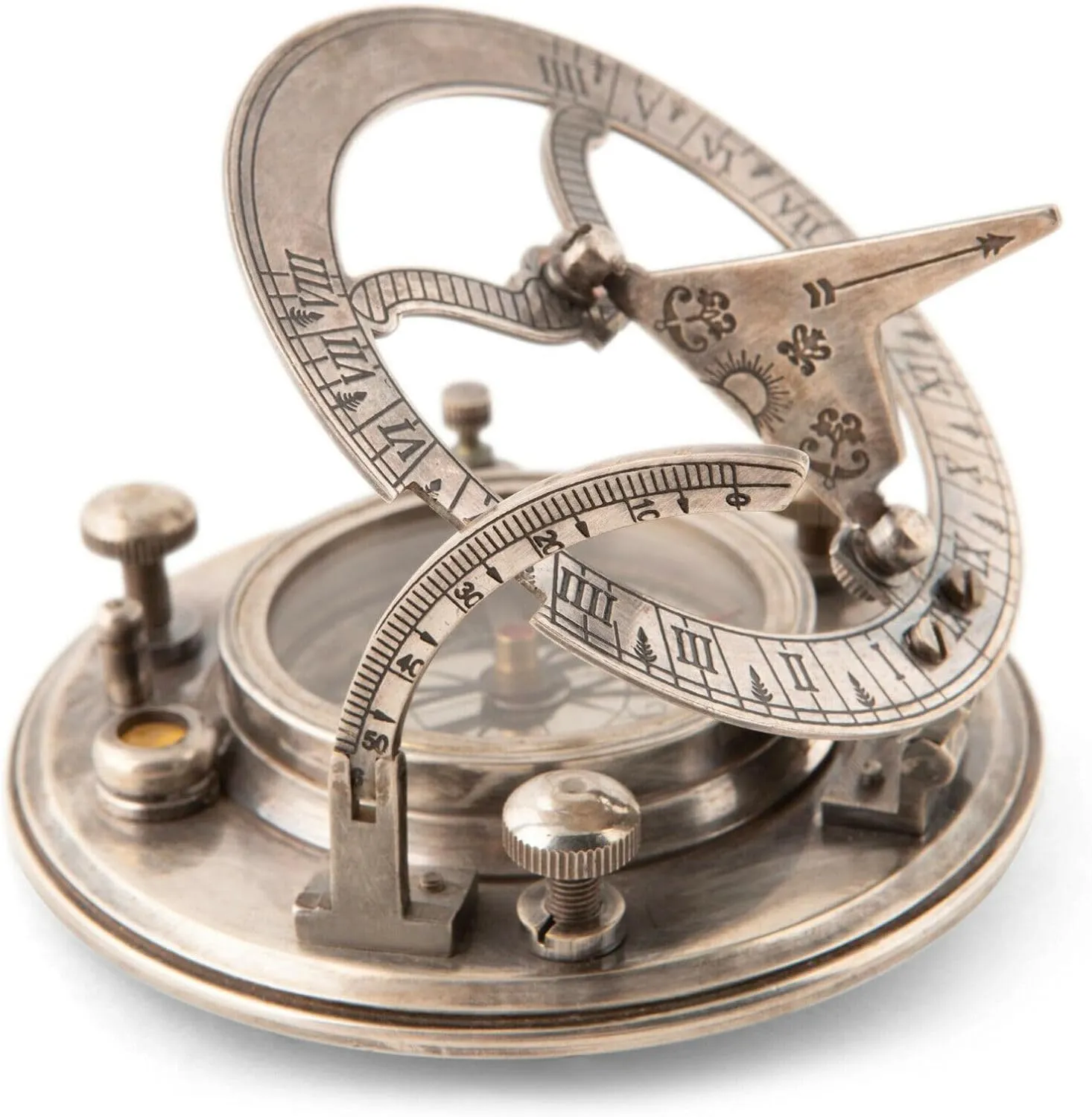 3.60 x 1.15 Folding Sundial & Mariner's Compass Polished Aluminum Nautical Desk Decor., Rose Gold