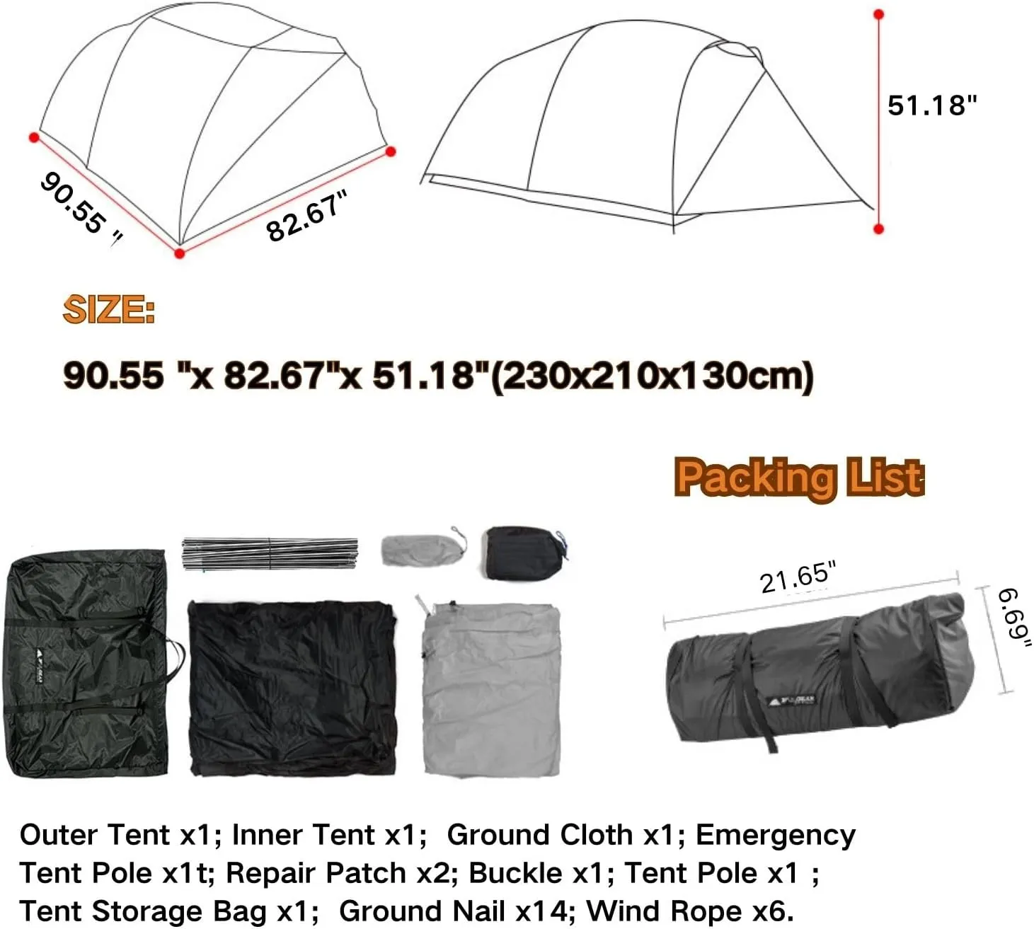 3F UL GEAR 3/4Person Camping Tent, Waterproof Tent For 3/4Seasons, Easy Set Up Hiking, Backpacking Tent Shelter, Included Ground Cloth